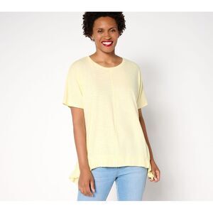 Fashion Women's Top Sz M 100% Cotton Ruched Hem Yellow A697242